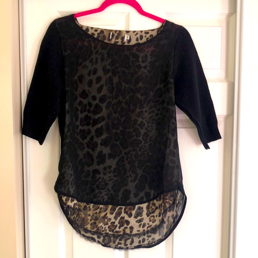 Black Cheetah Top with Sweater Material Sleeves